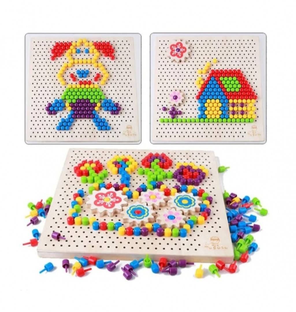 Puzzle Montessori creativ, Mozaic, lemn, 246 piese, multicolor
