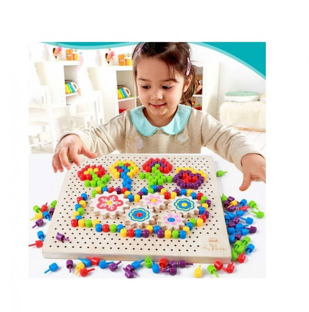 Puzzle Montessori creativ, Mozaic, lemn, 246 piese, multicolor