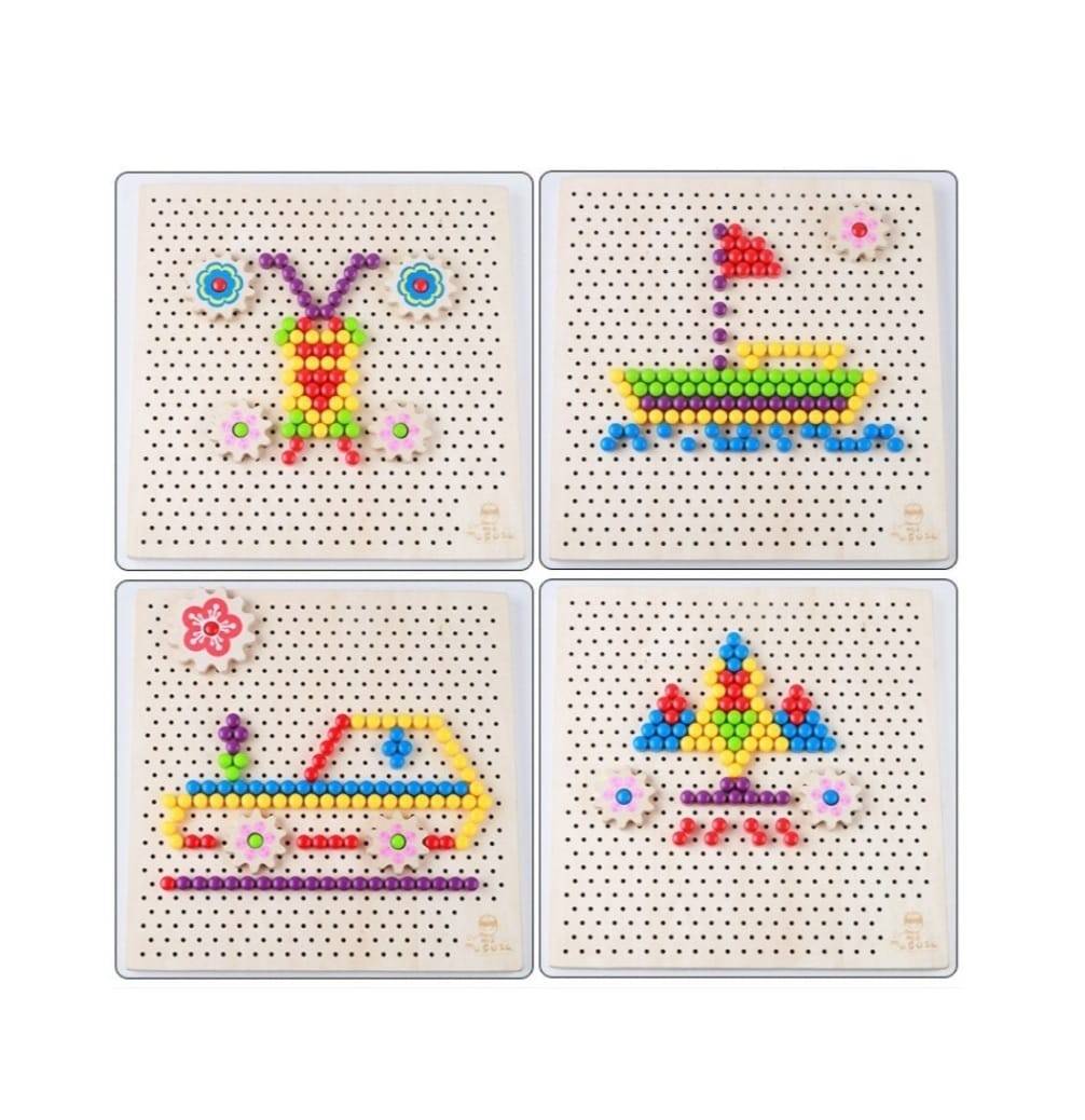 Puzzle Montessori creativ, Mozaic, lemn, 246 piese, multicolor