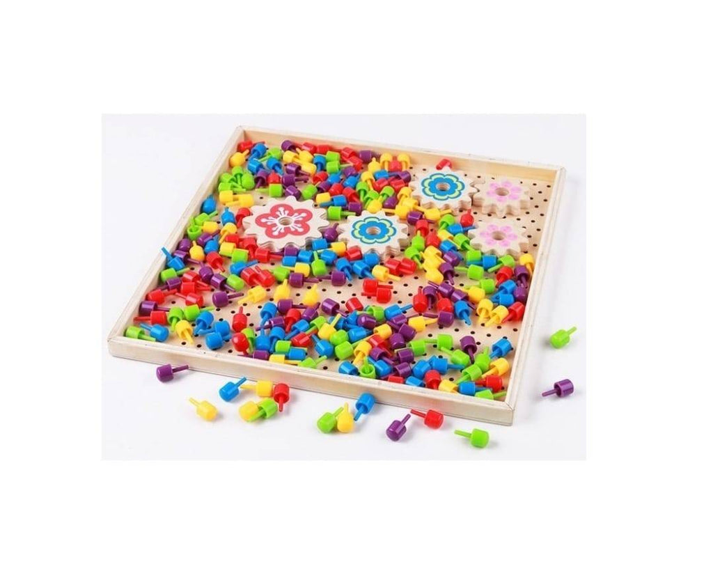 Puzzle Montessori creativ, Mozaic, lemn, 246 piese, multicolor