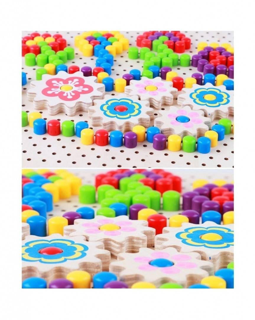 Puzzle Montessori creativ, Mozaic, lemn, 246 piese, multicolor