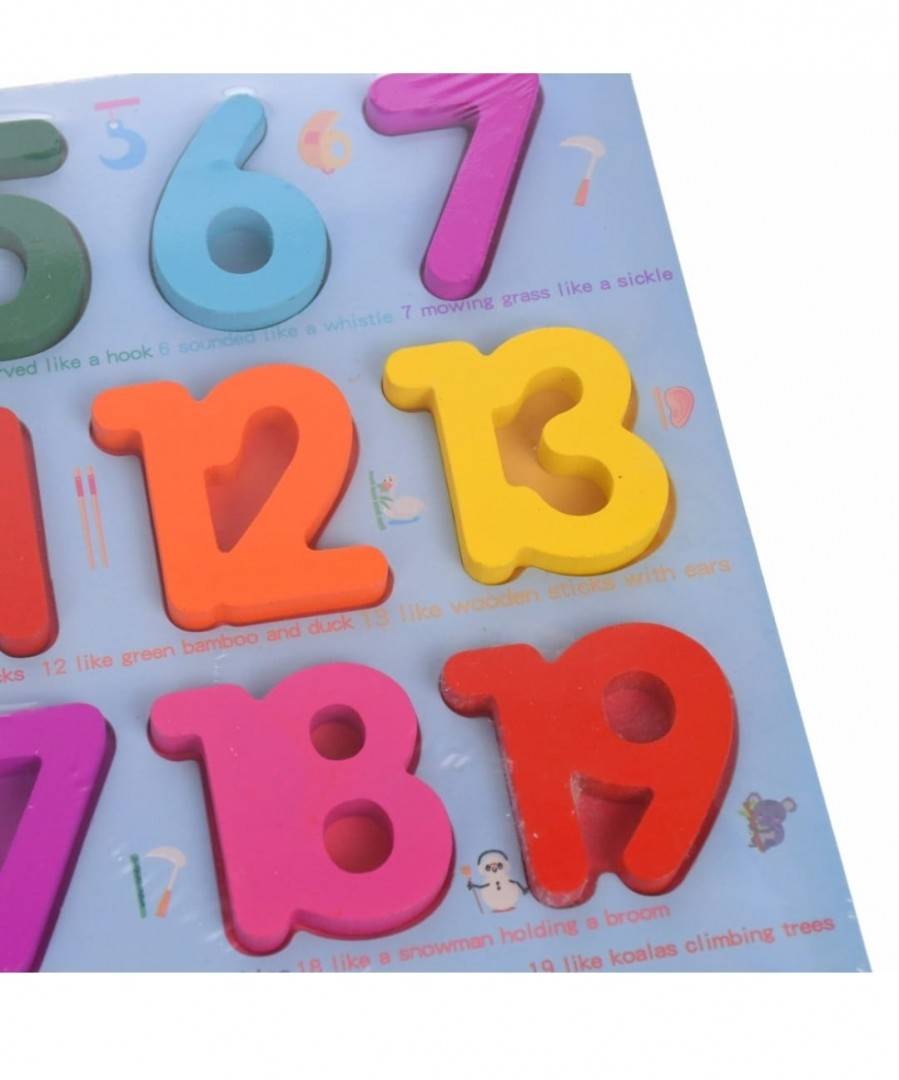 Puzzle Numere, 26 piese, lemn, multicolor, 30 cm