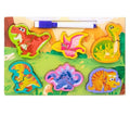 Puzzle reversibila, Dino, 2 in 1, 7 piese, lemn, multicolor