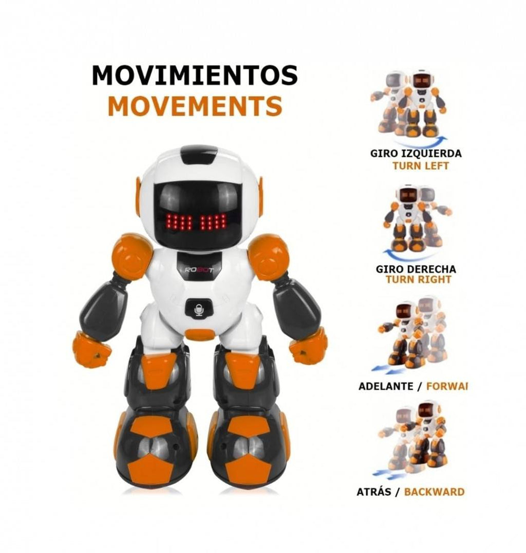Robotel dansator Buddy cu telecomanda sub forma de ceas, alb/portocaliu, 27 cm