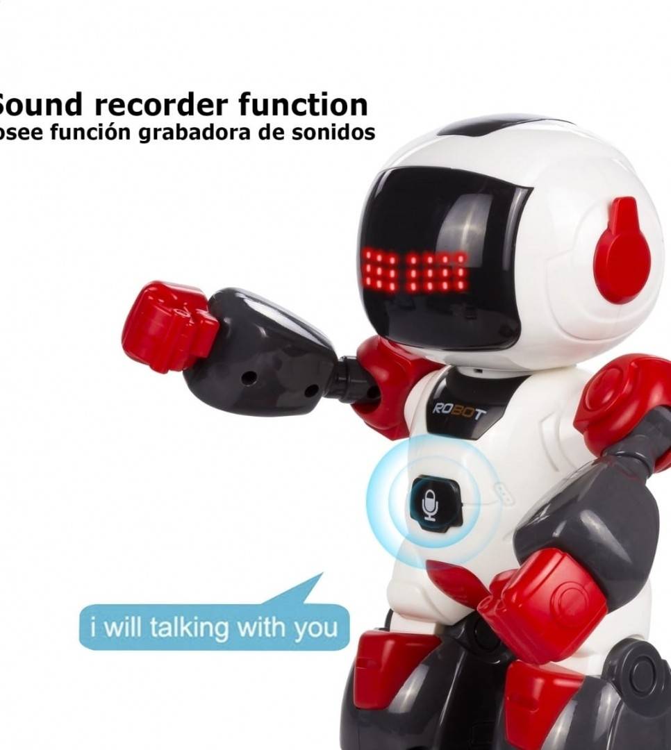 Robotel dansator Buddy cu telecomanda sub forma de ceas, alb/rosu, 27 cm