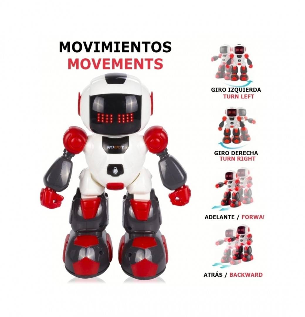Robotel dansator Buddy cu telecomanda sub forma de ceas, alb/rosu, 27 cm