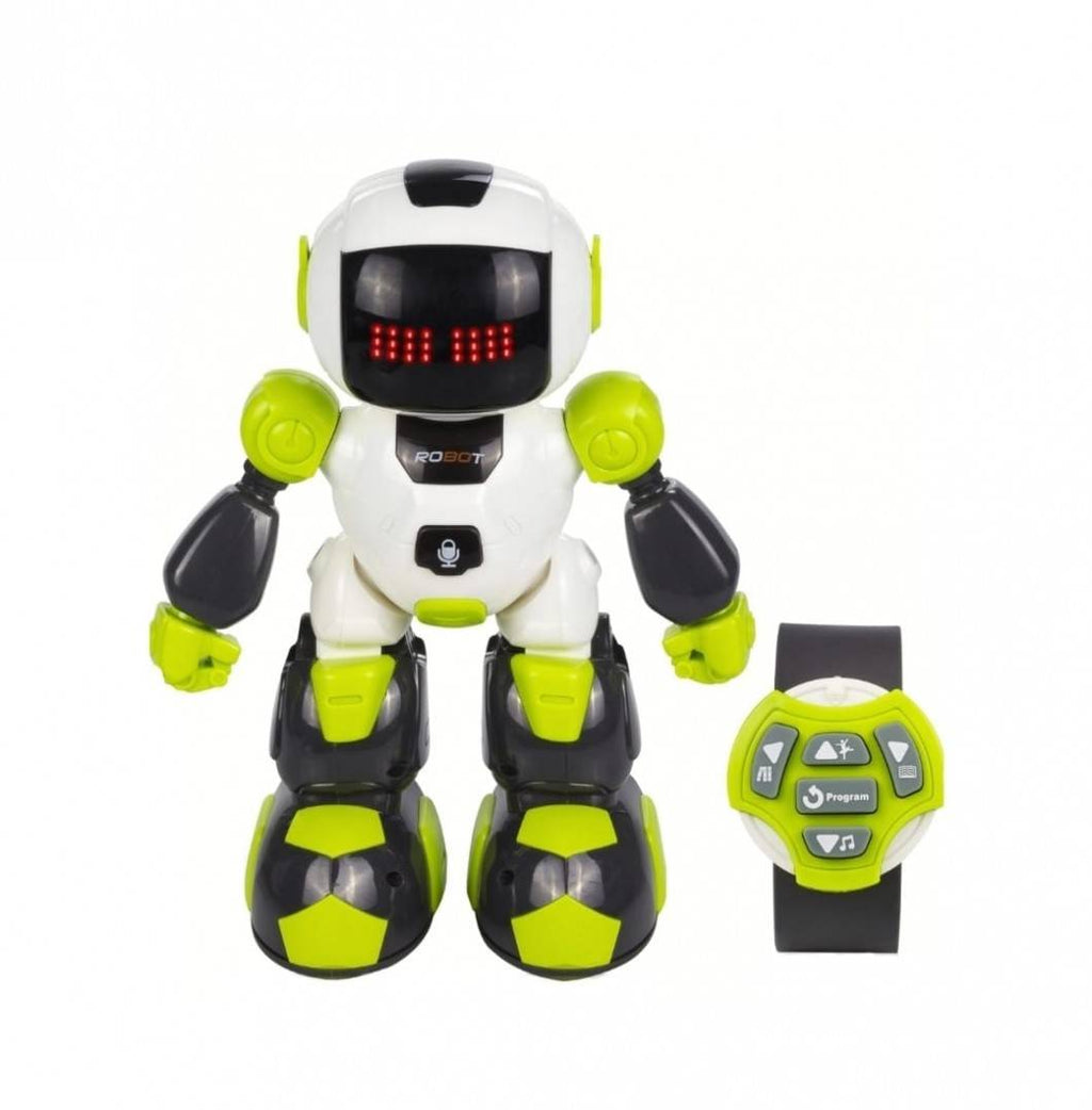 Robotel dansator Buddy cu telecomanda sub forma de ceas, alb/verde, 27 cm