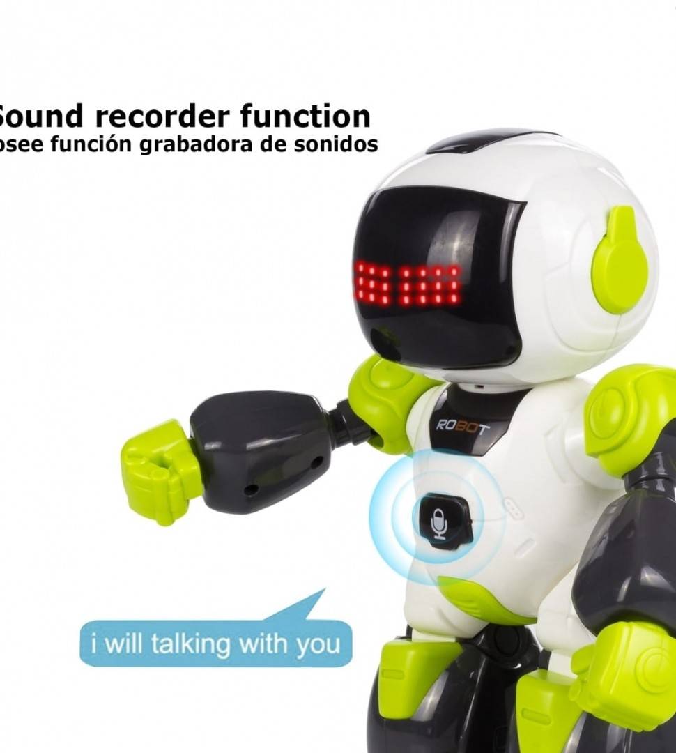 Robotel dansator Buddy cu telecomanda sub forma de ceas, alb/verde, 27 cm