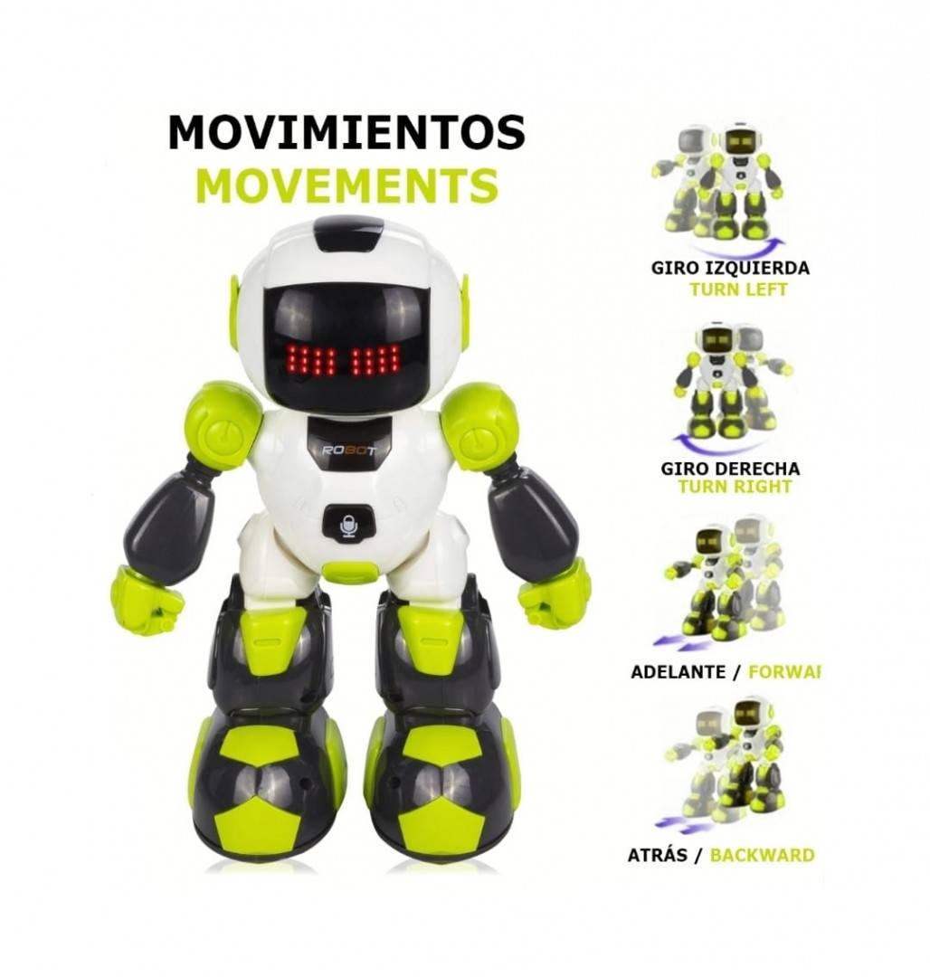 Robotel dansator Buddy cu telecomanda sub forma de ceas, alb/verde, 27 cm