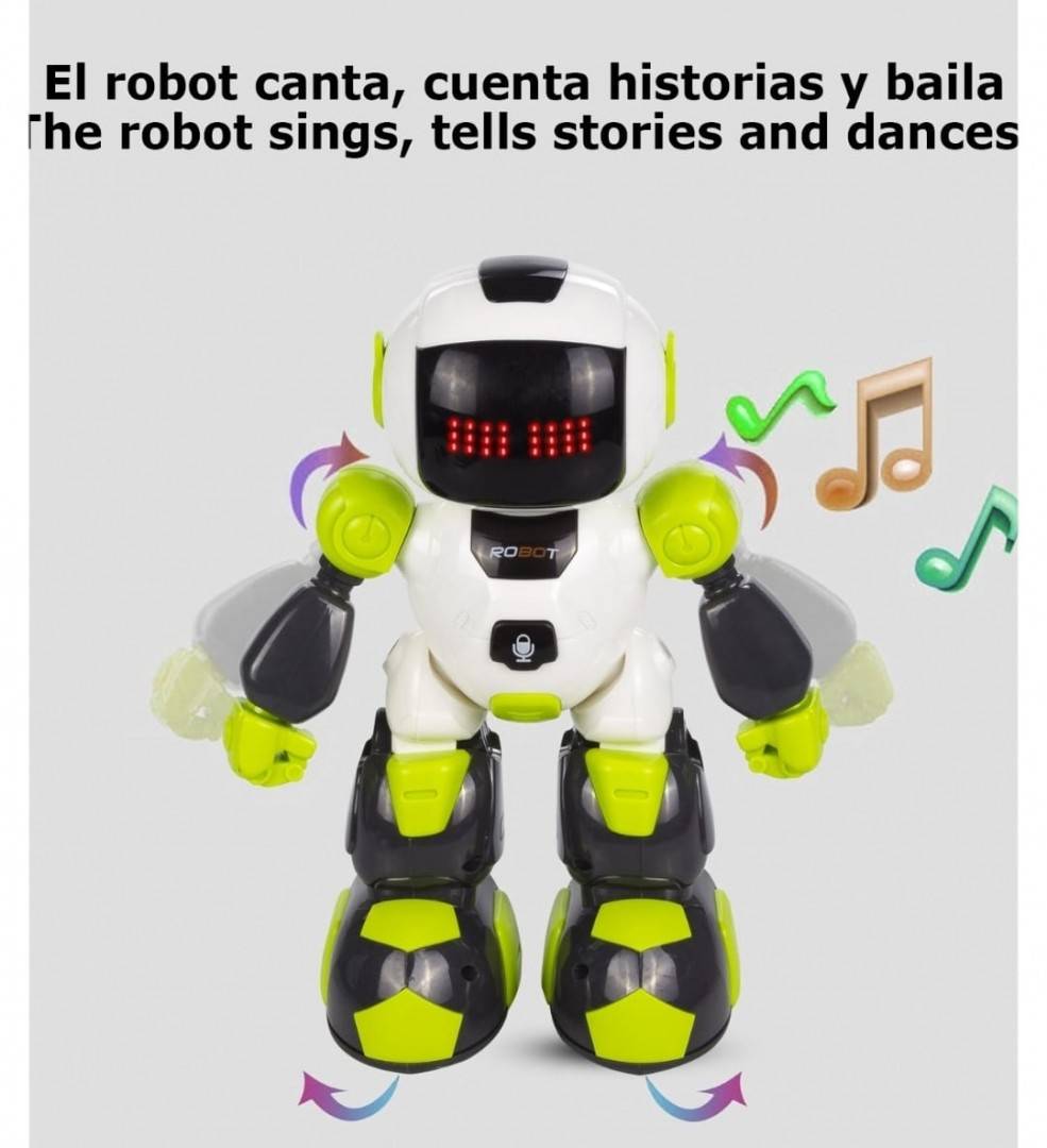 Robotel dansator Buddy cu telecomanda sub forma de ceas, alb/verde, 27 cm
