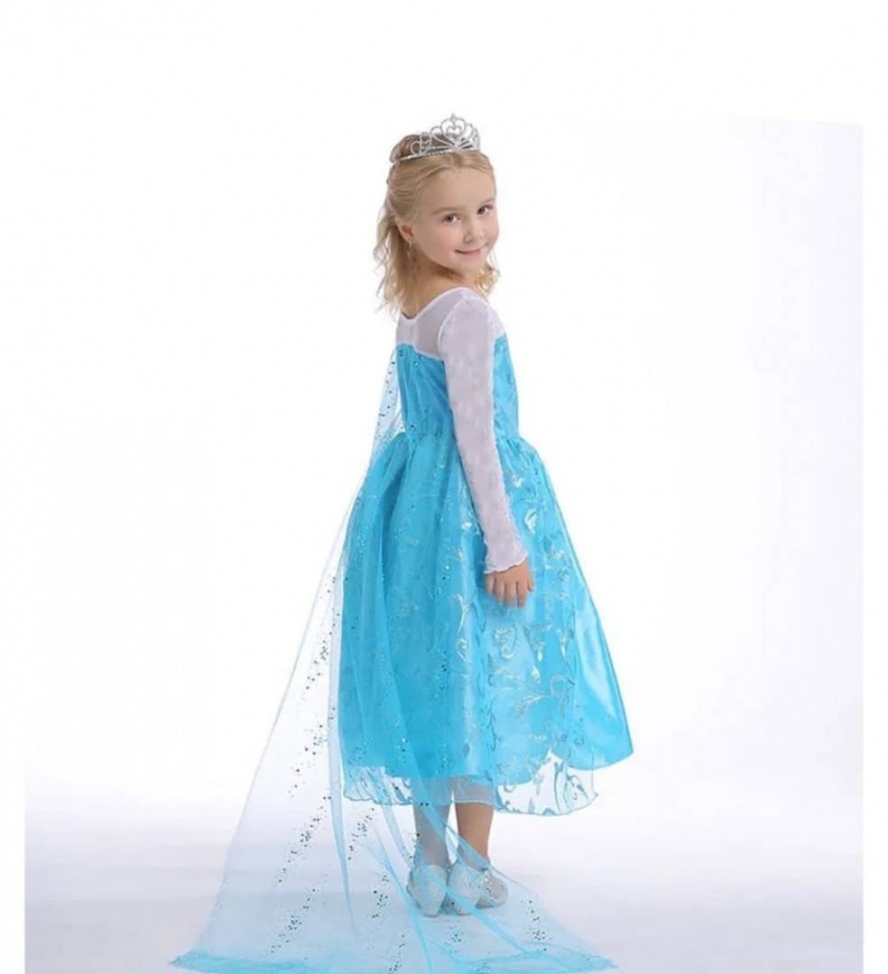 Rochie model Elsa cu trena, albastru, 6 ani - 7 ani