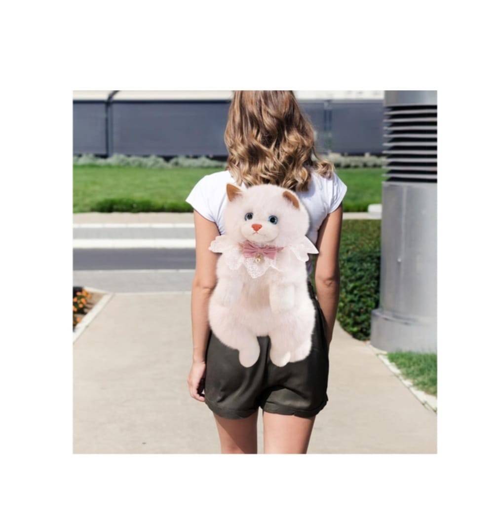 Rucsac plus Pisica, MASHASHOP, alb, 40 cm
