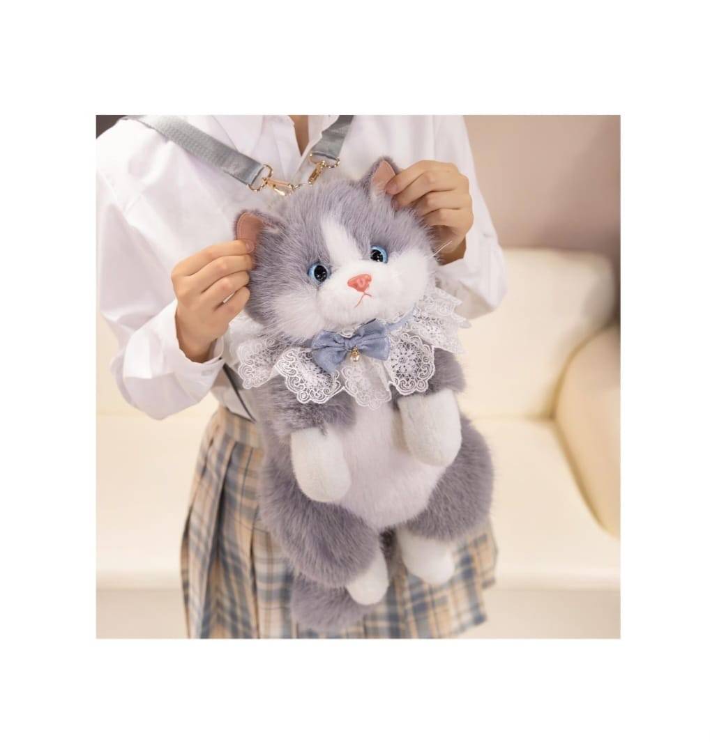 Rucsac plus Pisica, MASHASHOP, gri/alb, 40 cm