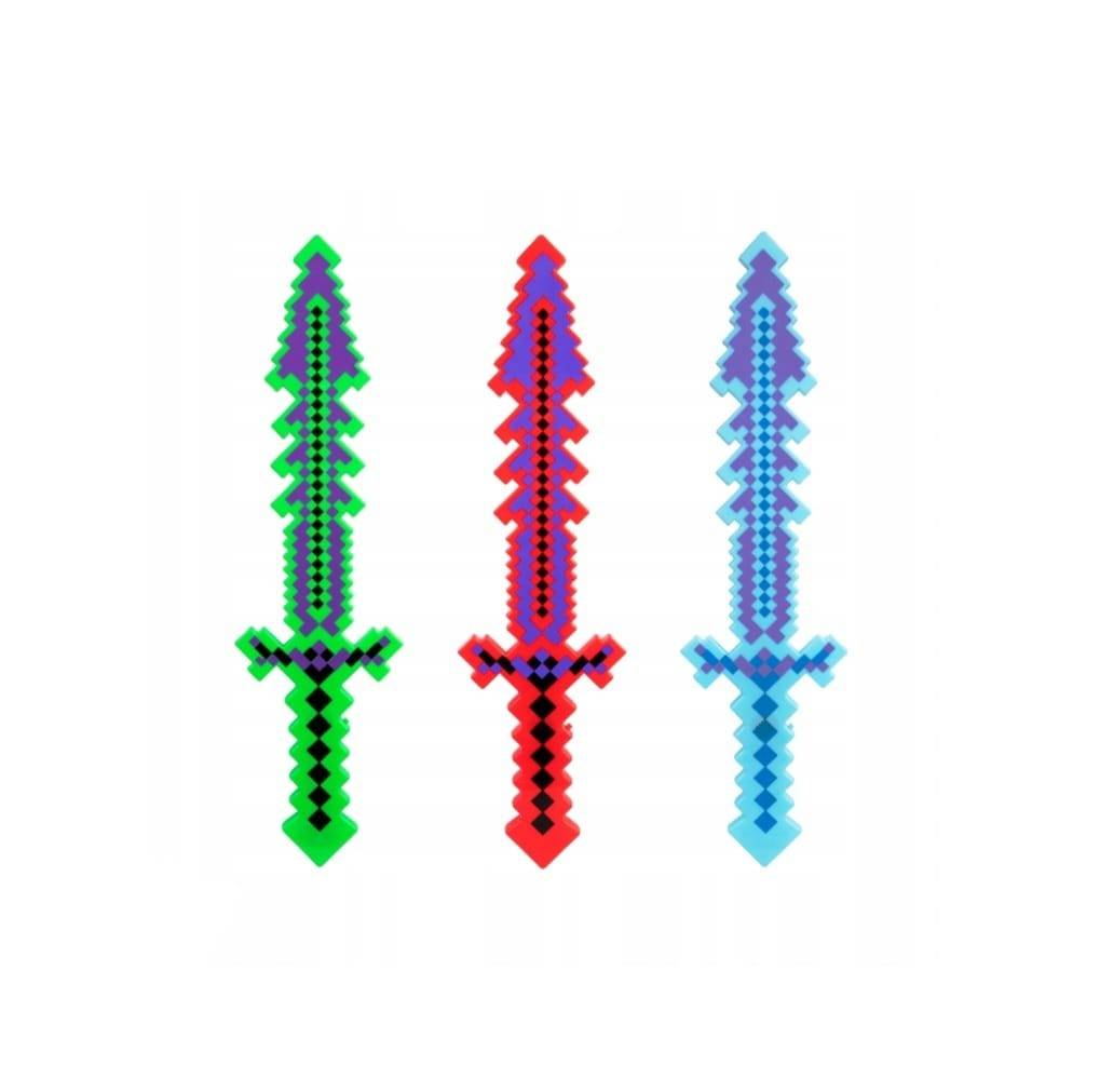 Sabie de jucarie, model Minecraft, sunete si lumini, multicolor, 60 cm