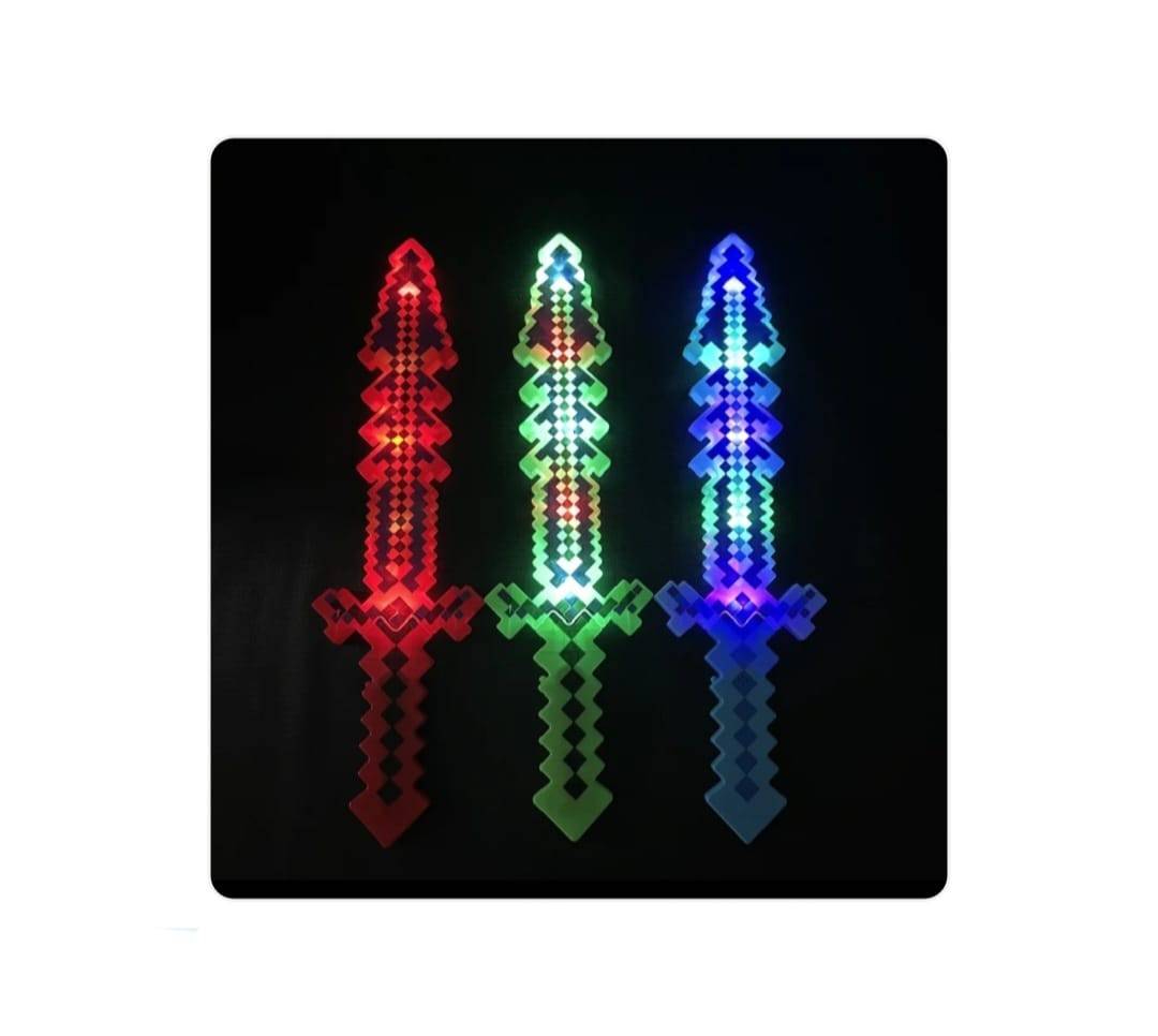 Sabie de jucarie, model Minecraft, sunete si lumini, multicolor, 60 cm