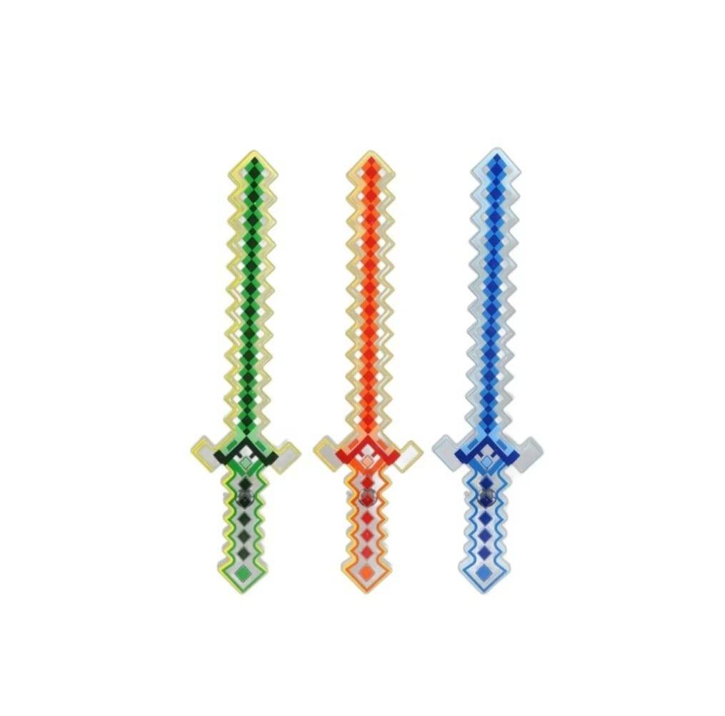 Sabie de jucarie, tip Minecraft, sunete si lumini, multicolor, 60 cm