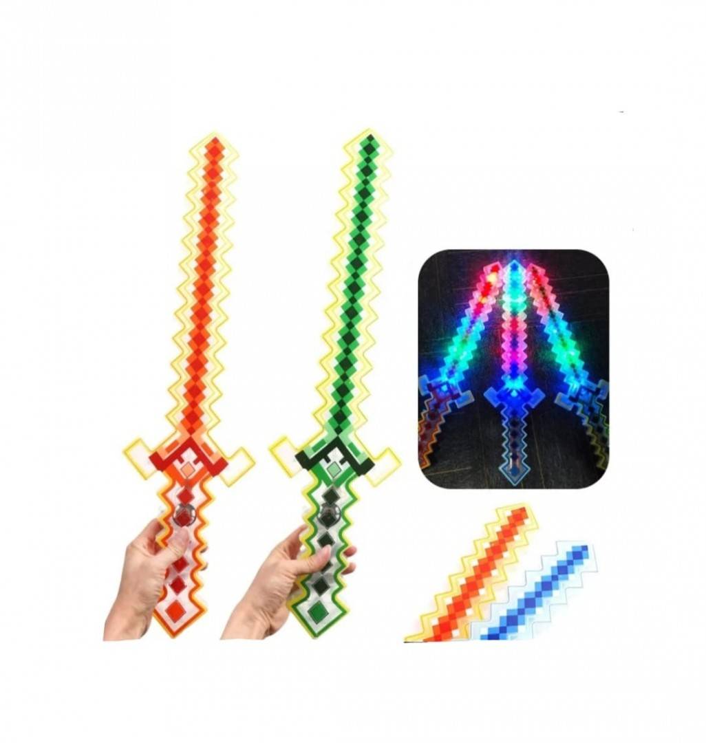 Sabie de jucarie, tip Minecraft, sunete si lumini, multicolor, 60 cm