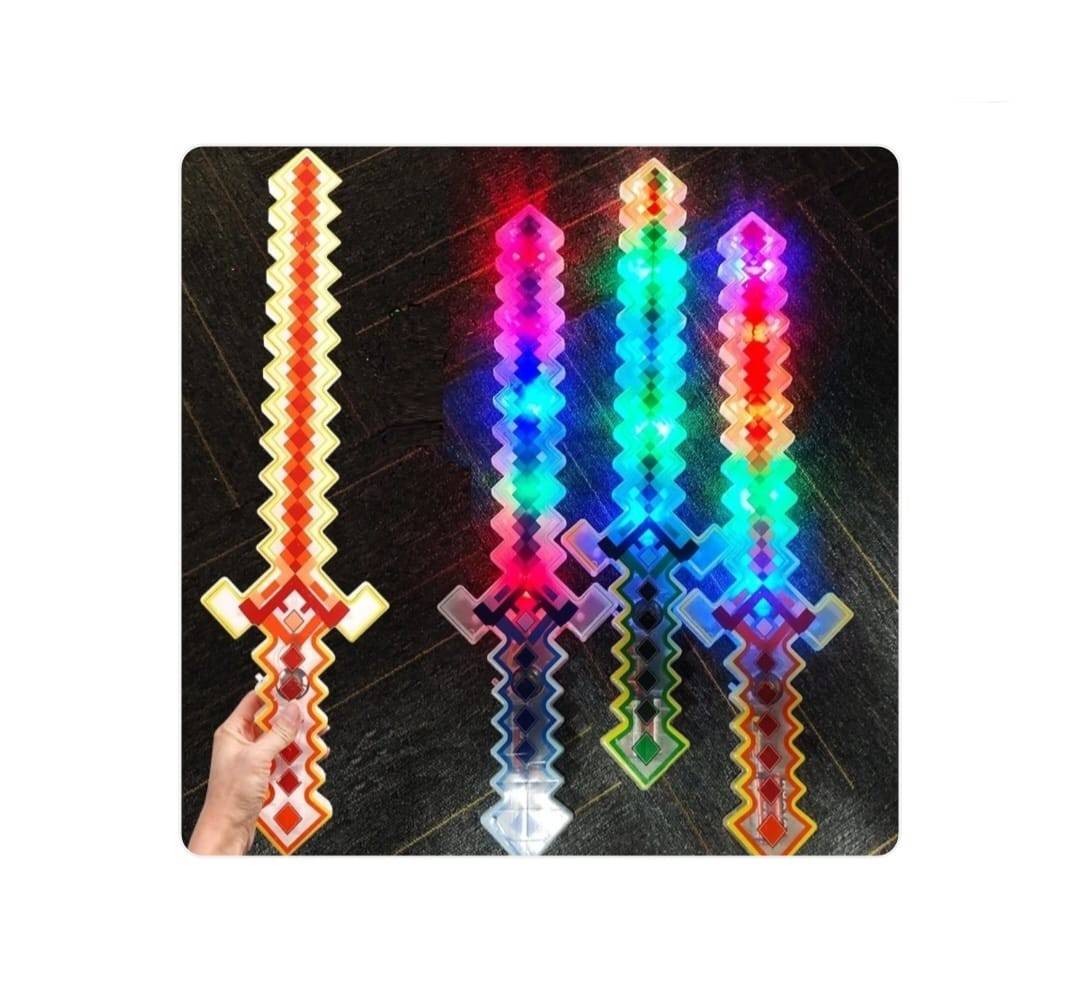 Sabie de jucarie, tip Minecraft, sunete si lumini, multicolor, 60 cm