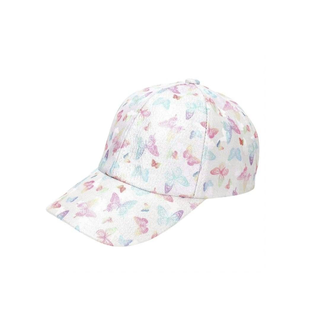 Sapca de soare pentru copii, imprimeu Fluturasi, bumbac, 48 - 50 cm, 3 ani - 6 ani