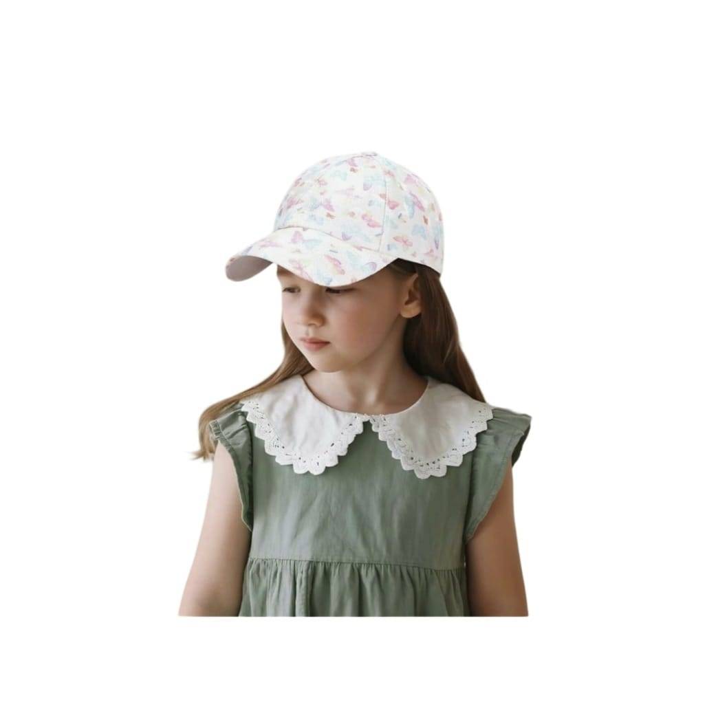 Sapca de soare pentru copii, imprimeu Fluturasi, bumbac, 48 - 50 cm, 3 ani - 6 ani