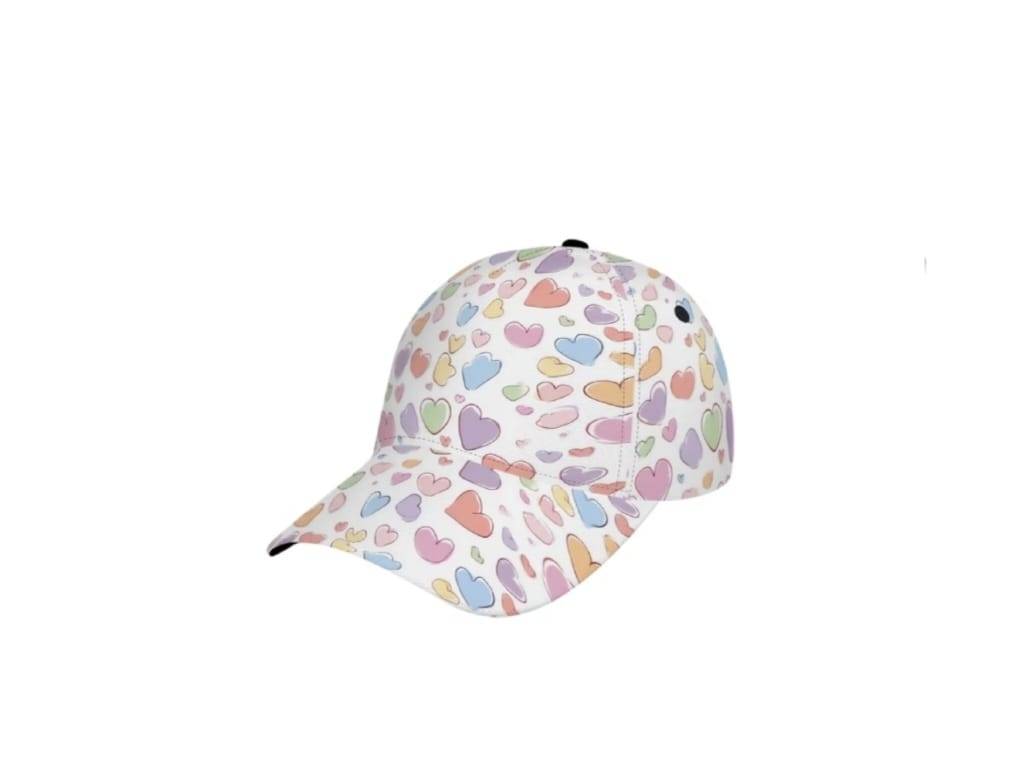Sapca de soare pentru copii, imprimeu Inimioare, bumbac, alb, 48 - 50 cm, 3 ani - 6 ani