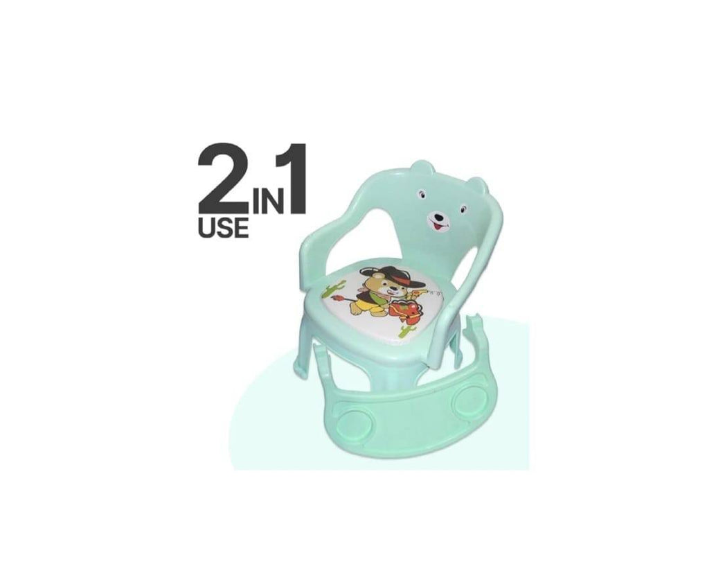 Scaunel pentru copii, 2 in 1, cu masuta atasabila, plastic, 40 cm, vernil