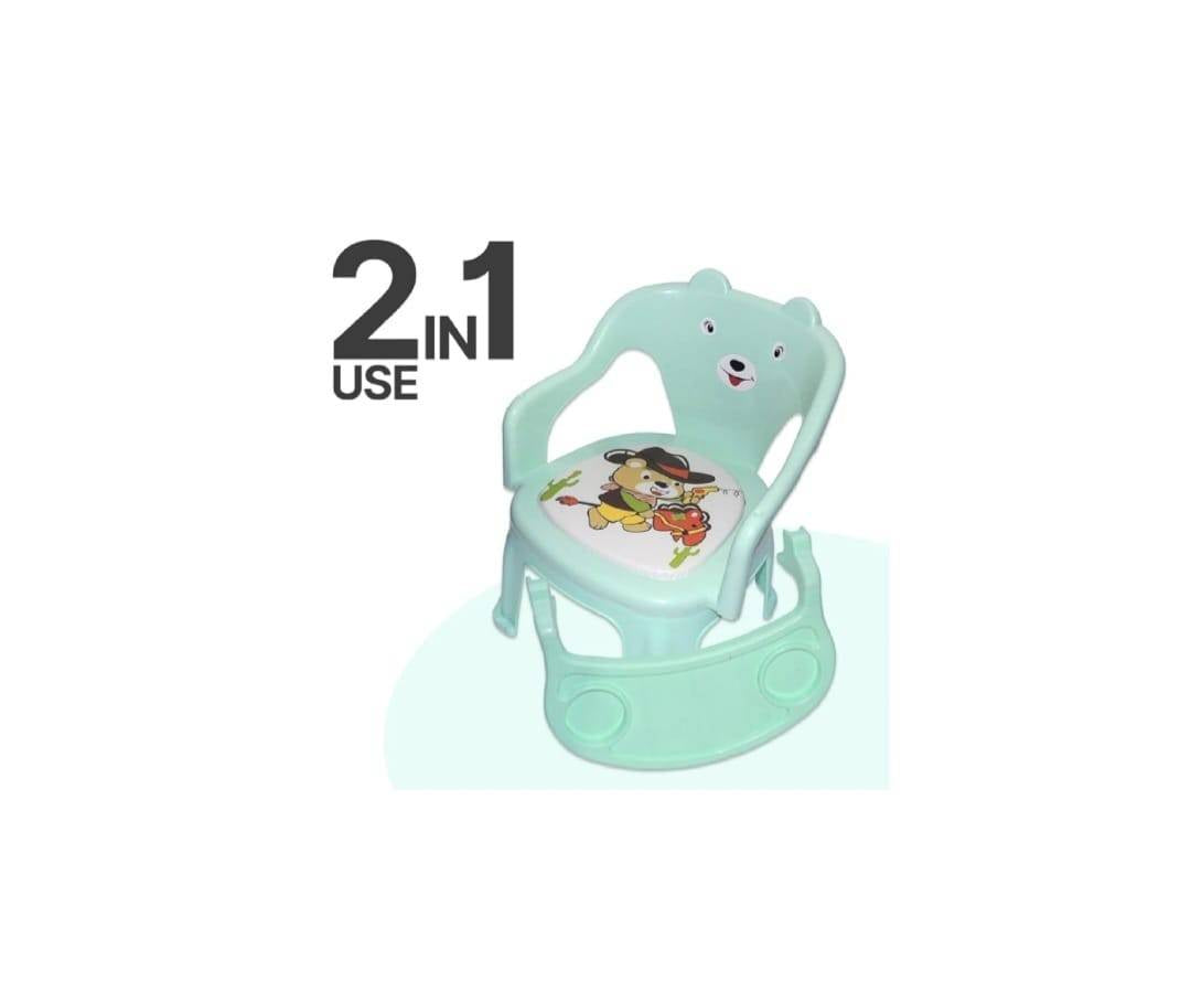 Scaunel pentru copii, 2 in 1, cu masuta atasabila, plastic, 40 cm, vernil