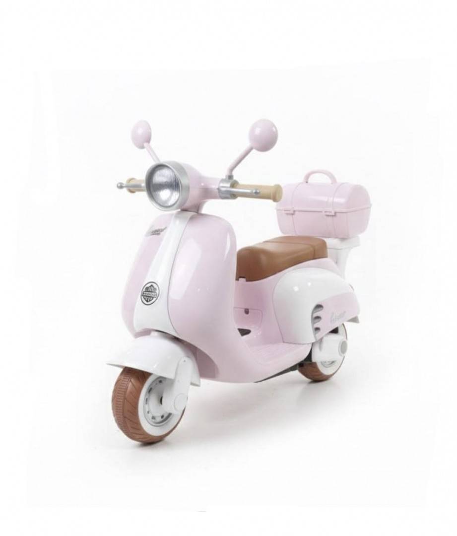 Scuter Electric pentru copii, roti ajutatoare, muzica si lumini , 2 motoare, 6V, roz deschis