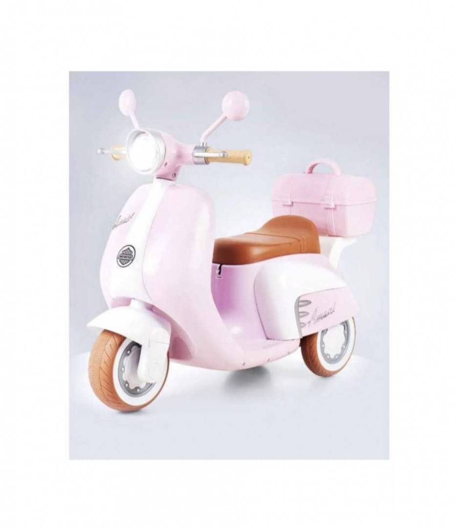 Scuter Electric pentru copii, roti ajutatoare, muzica si lumini , 2 motoare, 6V, roz deschis