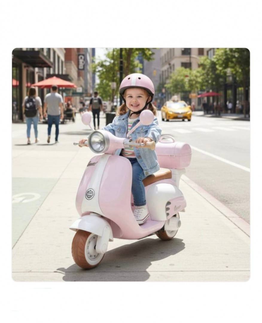 Scuter Electric pentru copii, roti ajutatoare, muzica si lumini , 2 motoare, 6V, roz deschis