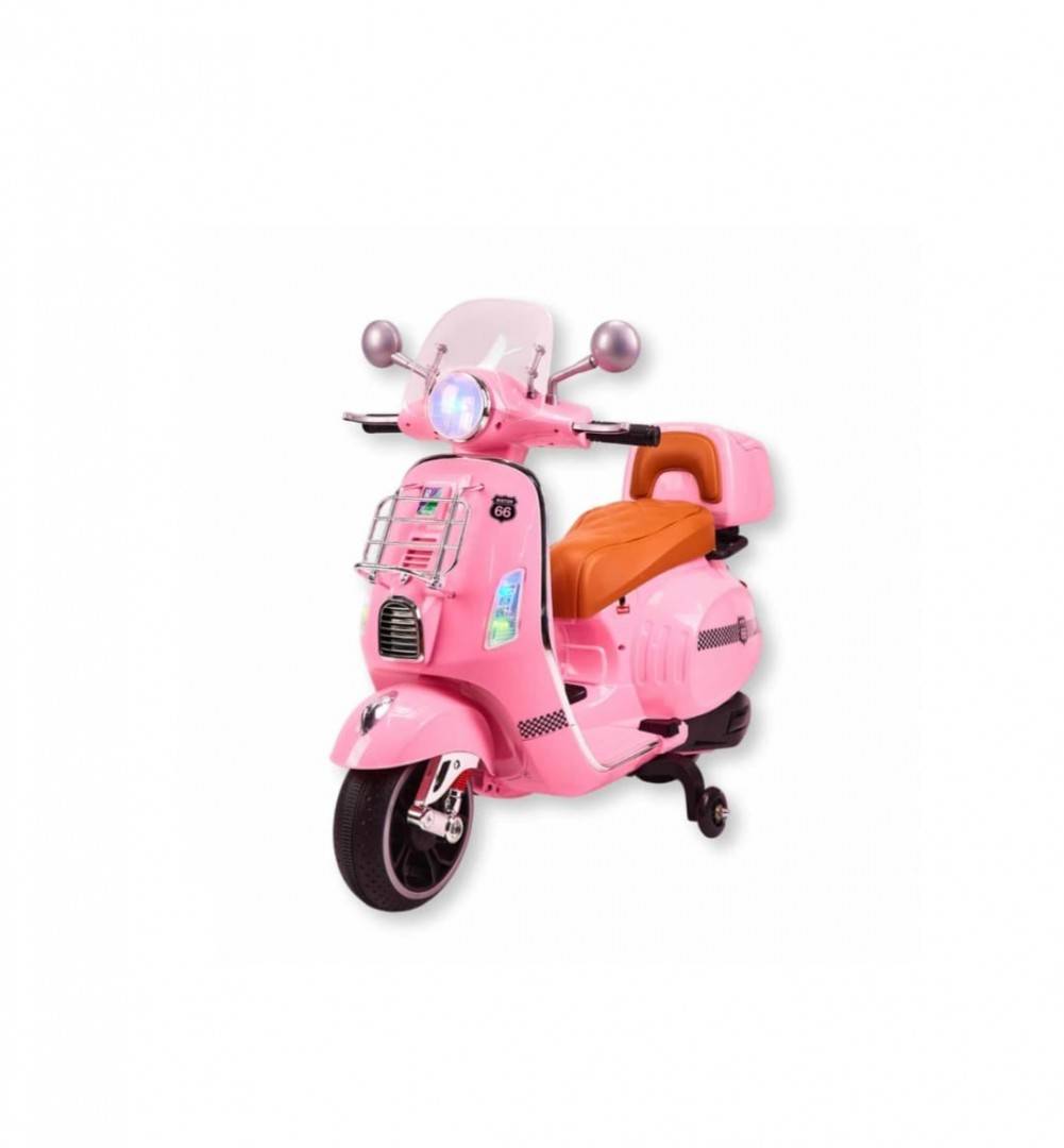 Scuter Electric Vespa pentru copii , roti ajutatoare , muzica si lumini , 2 motoare ,12V , roz