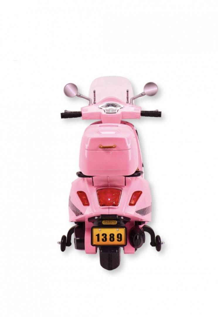 Scuter Electric Vespa pentru copii , roti ajutatoare , muzica si lumini , 2 motoare ,12V , roz