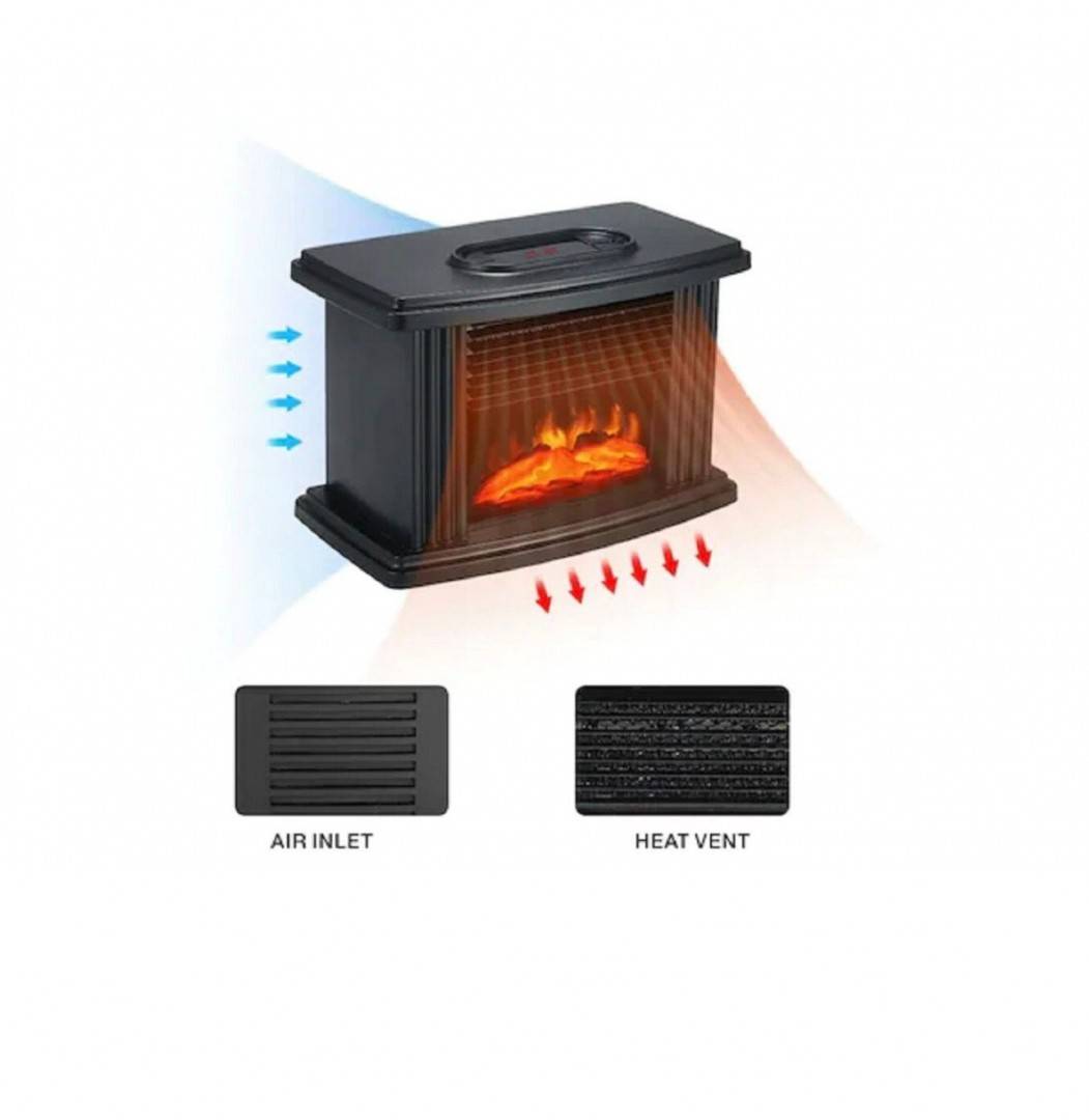 Semineu electric  Flame Heater, 1000W, cu telecomanda, incalzire instant, 22.3x12.5x14.5 cm, negru
