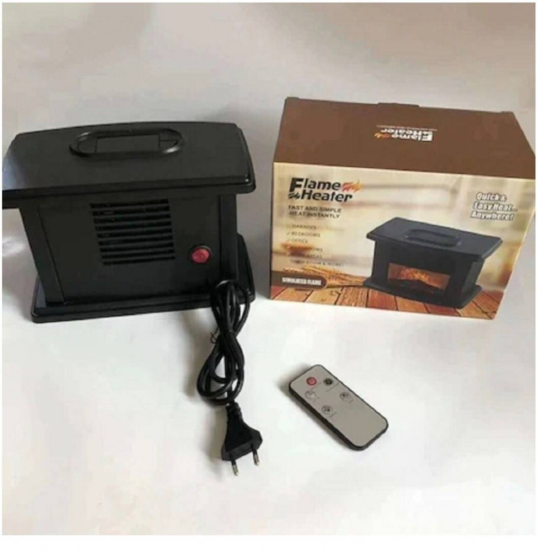 Semineu electric  Flame Heater, 1000W, cu telecomanda, incalzire instant, 22.3x12.5x14.5 cm, negru