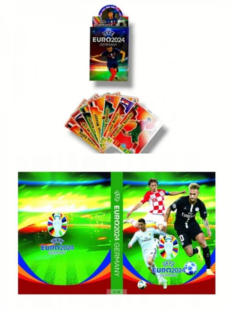 Set 1 Pachet de cartonase, Album de fotbal, UEFA EURO 2024, 3D, pentru 216 cartonase, verde, 20 cm x 15 cm