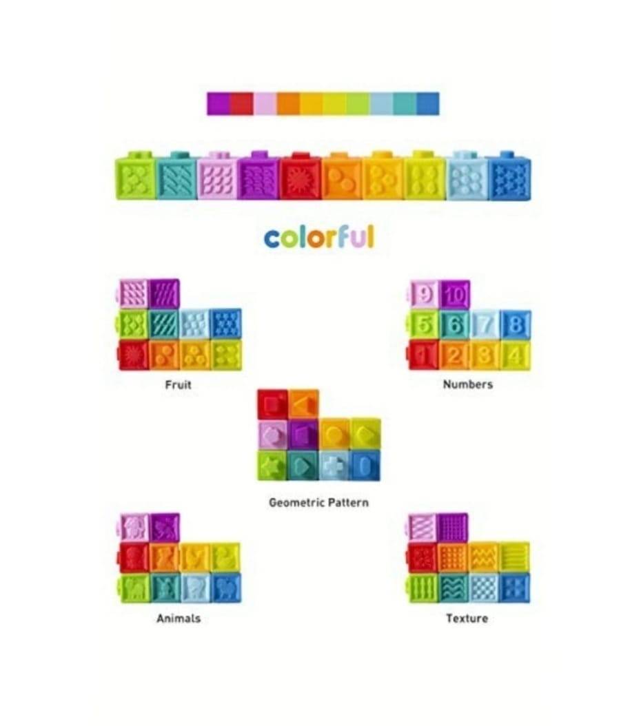 Set 10 Cuburi Moi pentru dentitie sau baie, multicolor, silicon