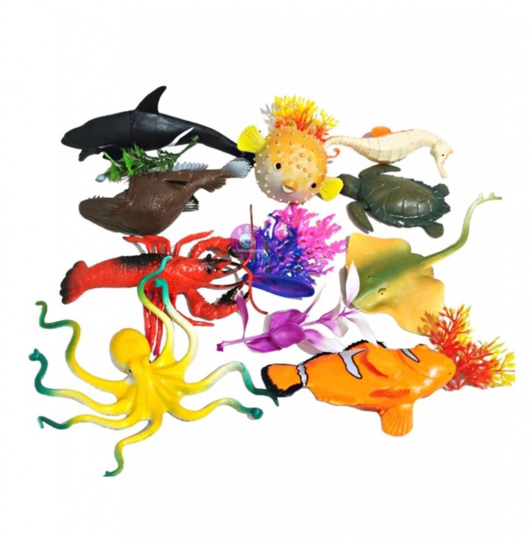 Set 9 Figurine, Animale Marine, cu accesrorii, multicolor, 11 cm