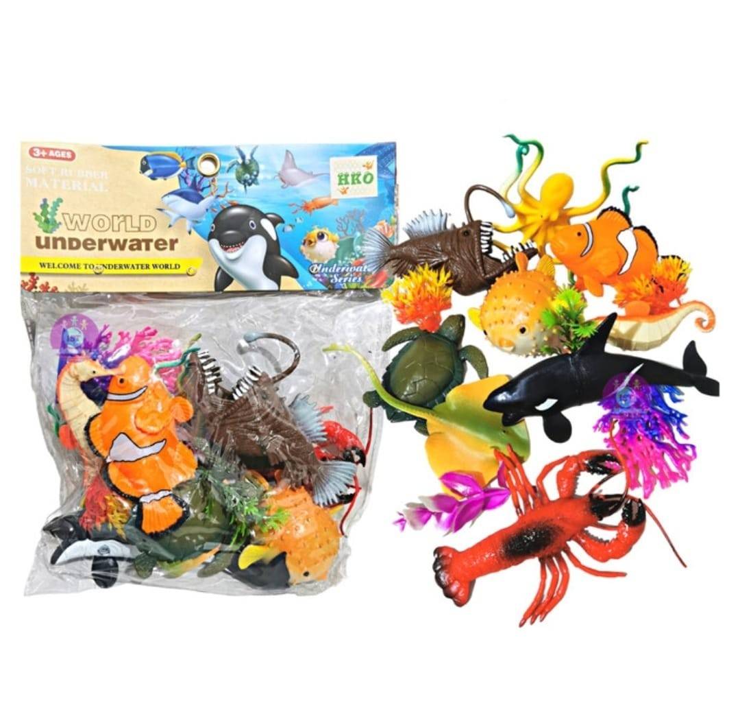 Set 9 Figurine, Animale Marine, cu accesrorii, multicolor, 11 cm