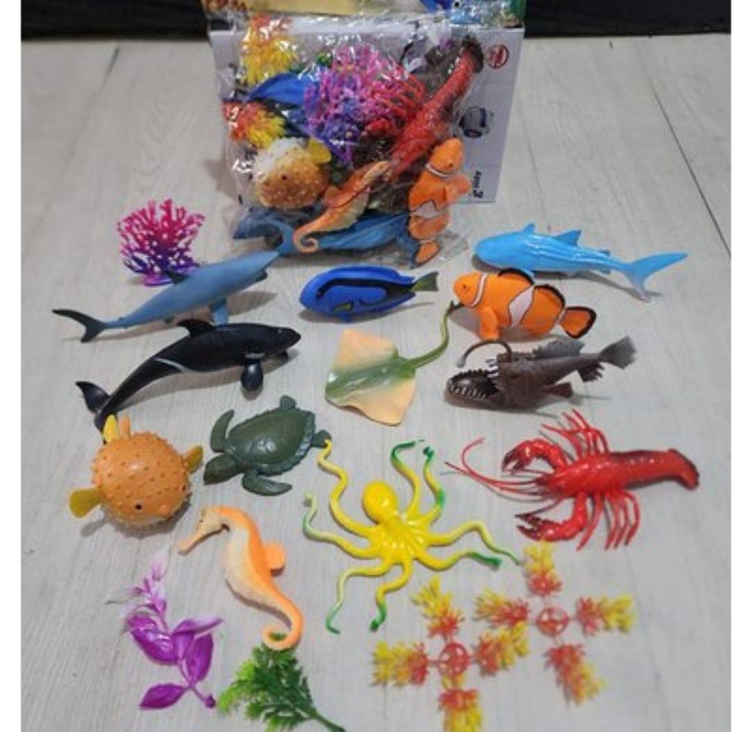 Set 9 Figurine, Animale Marine, cu accesrorii, multicolor, 11 cm