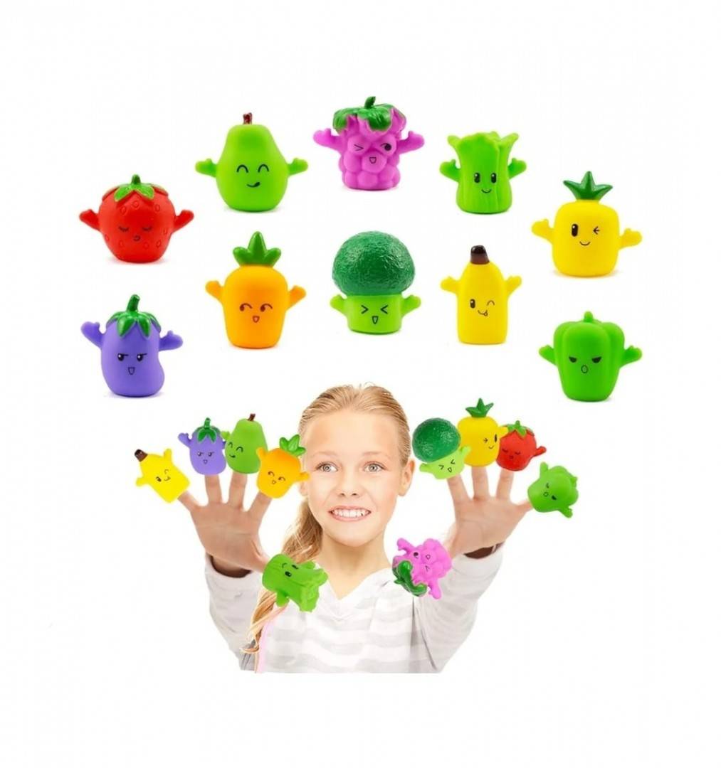 Set 10 Figurine Fructe si Legume , mascote pentru degete , Finger Puppet, multicolor