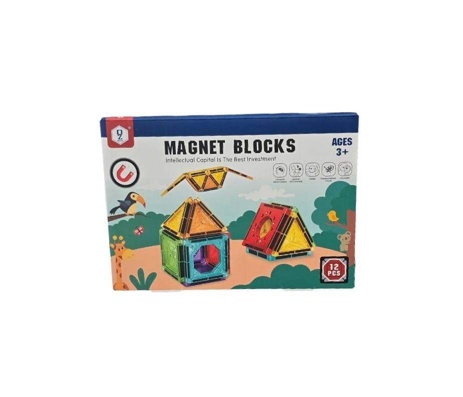 Set 12 elemente magnetice de constructie, plastic, multicolor, 3 ani+