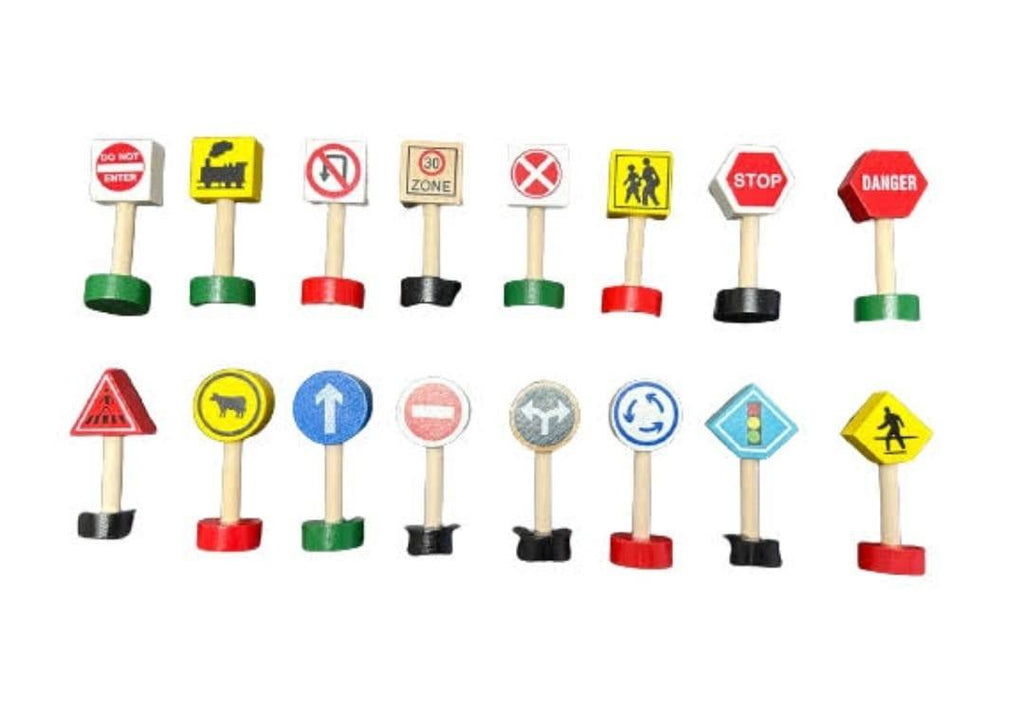 Set 16 Semne de circulatie, Educational Toys, lemn, multicolor, 7 cm