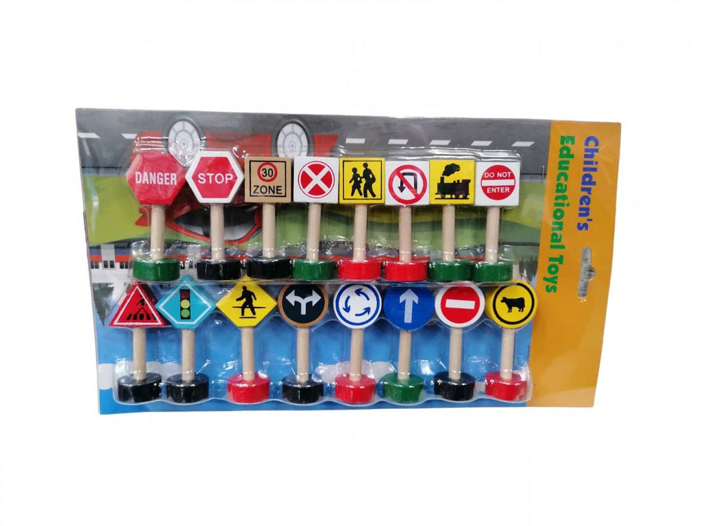 Set 16 Semne de circulatie, Educational Toys, lemn, multicolor, 7 cm