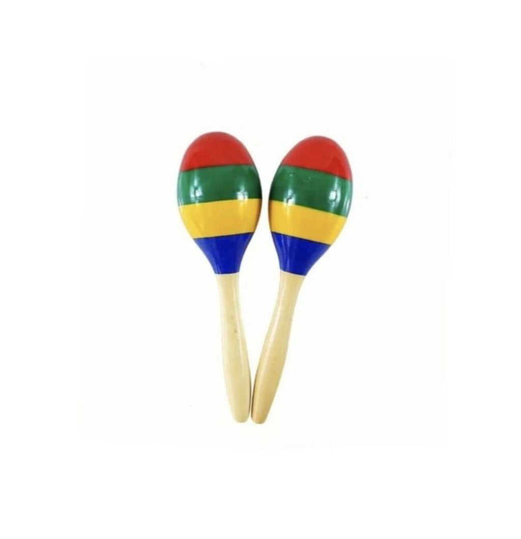 Set 2 Instrumente Bino Maracas Rumba, lemn, multicolor, 20 cm