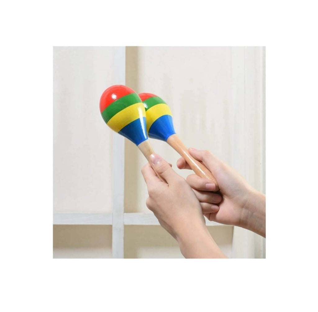 Set 2 Instrumente Bino Maracas Rumba, lemn, multicolor, 20 cm