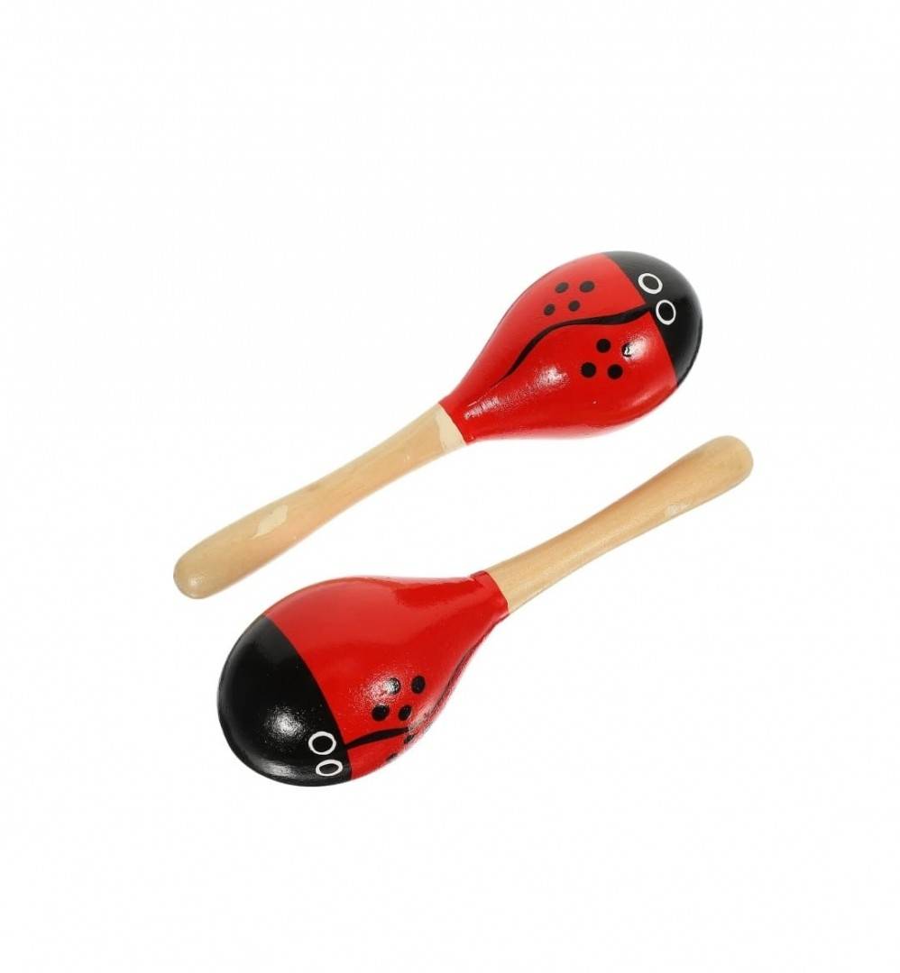 Set 2 Instrumente Bino Maracas Rumba, lemn, rosu,19 cm
