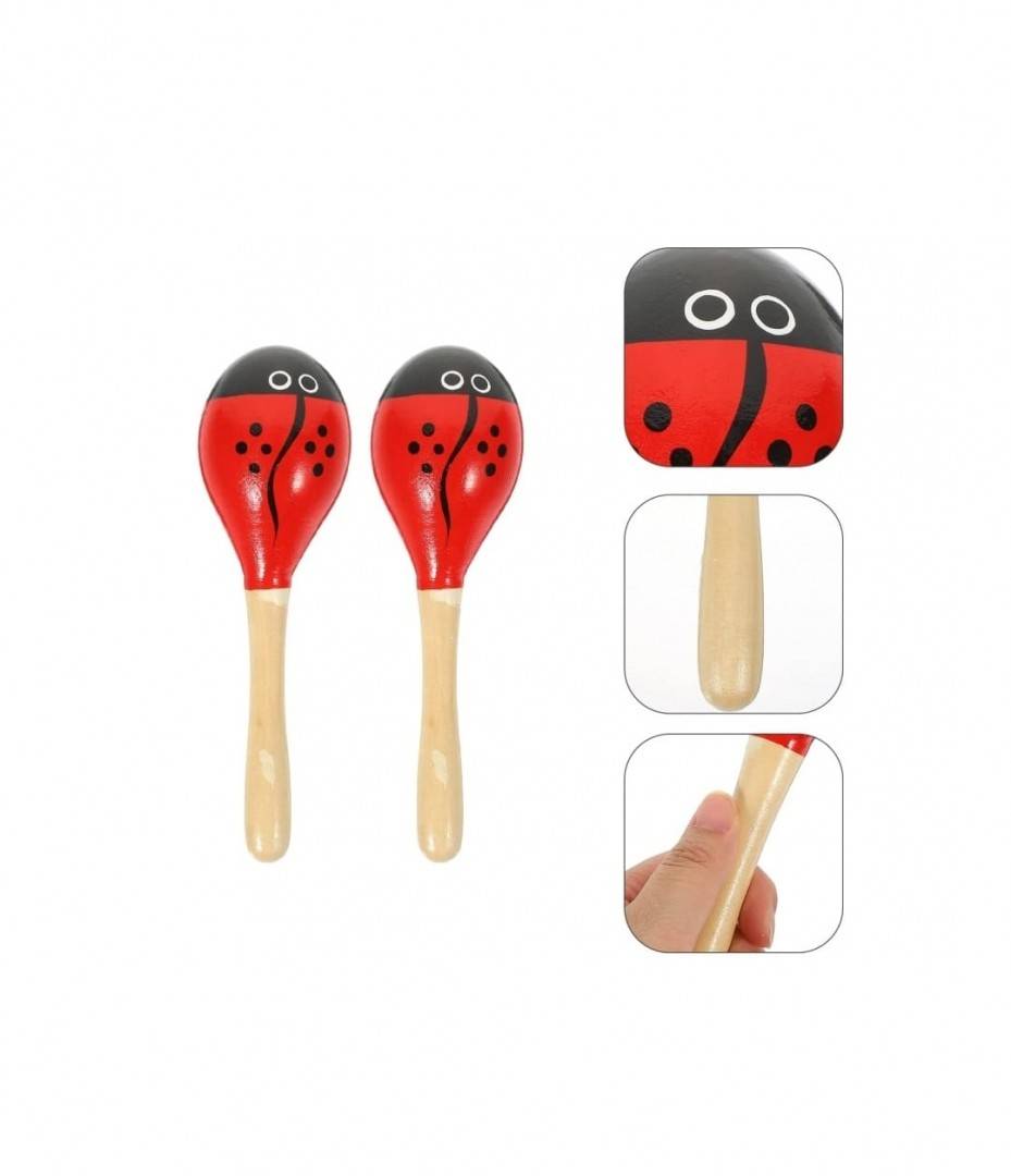 Set 2 Instrumente Bino Maracas Rumba, lemn, rosu,19 cm