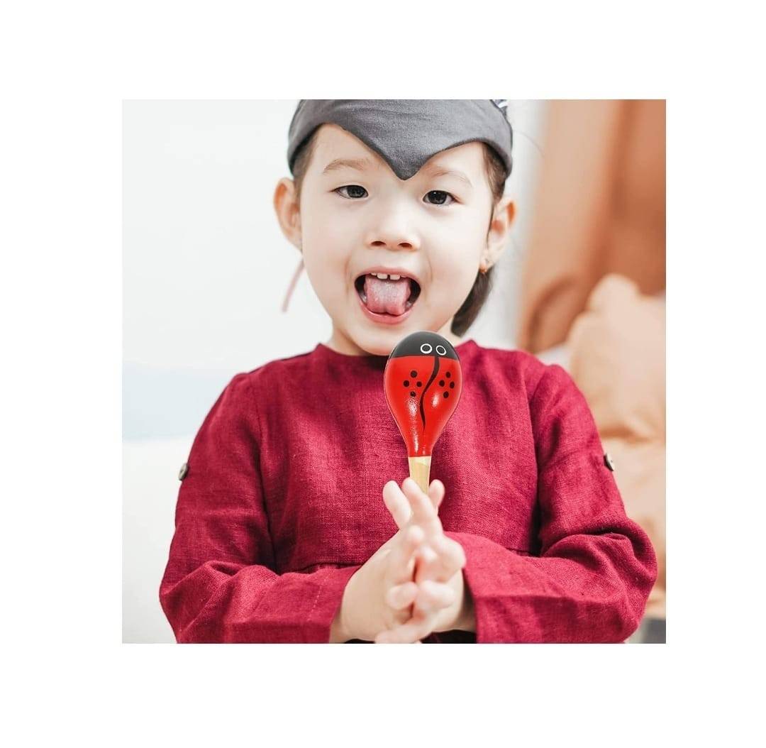 Set 2 Instrumente Bino Maracas Rumba, lemn, rosu,19 cm