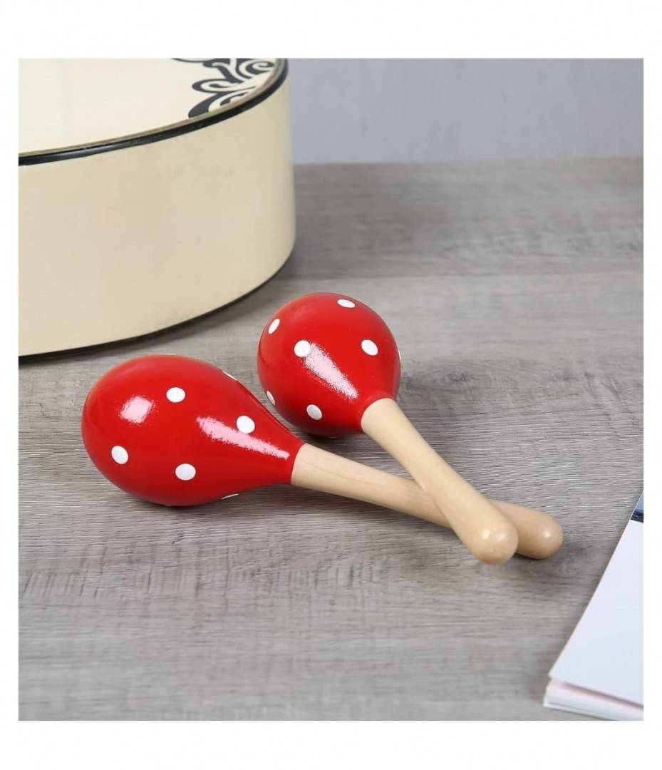Set 2 Instrumente Bino Maracas Rumba, lemn, rosu/alb, 20 cm
