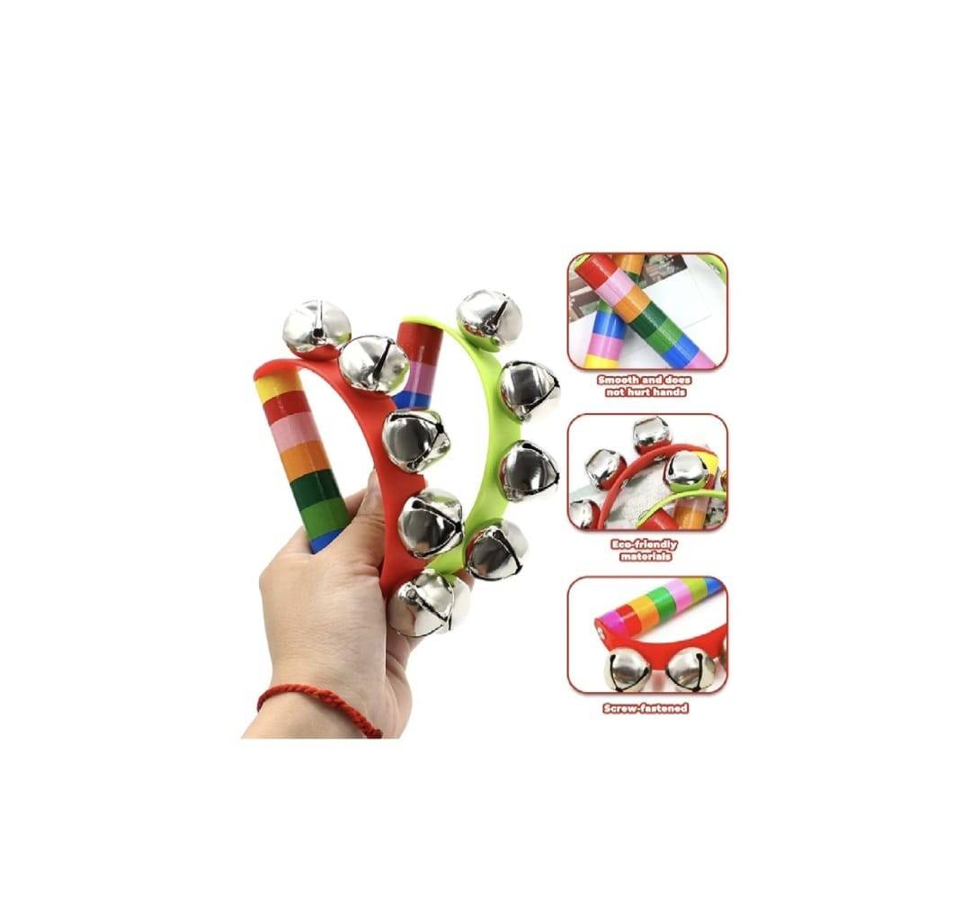 Set 2 Instrumente de percuție, Clopotei cu maner curcubeu,12 cm, culori mixte